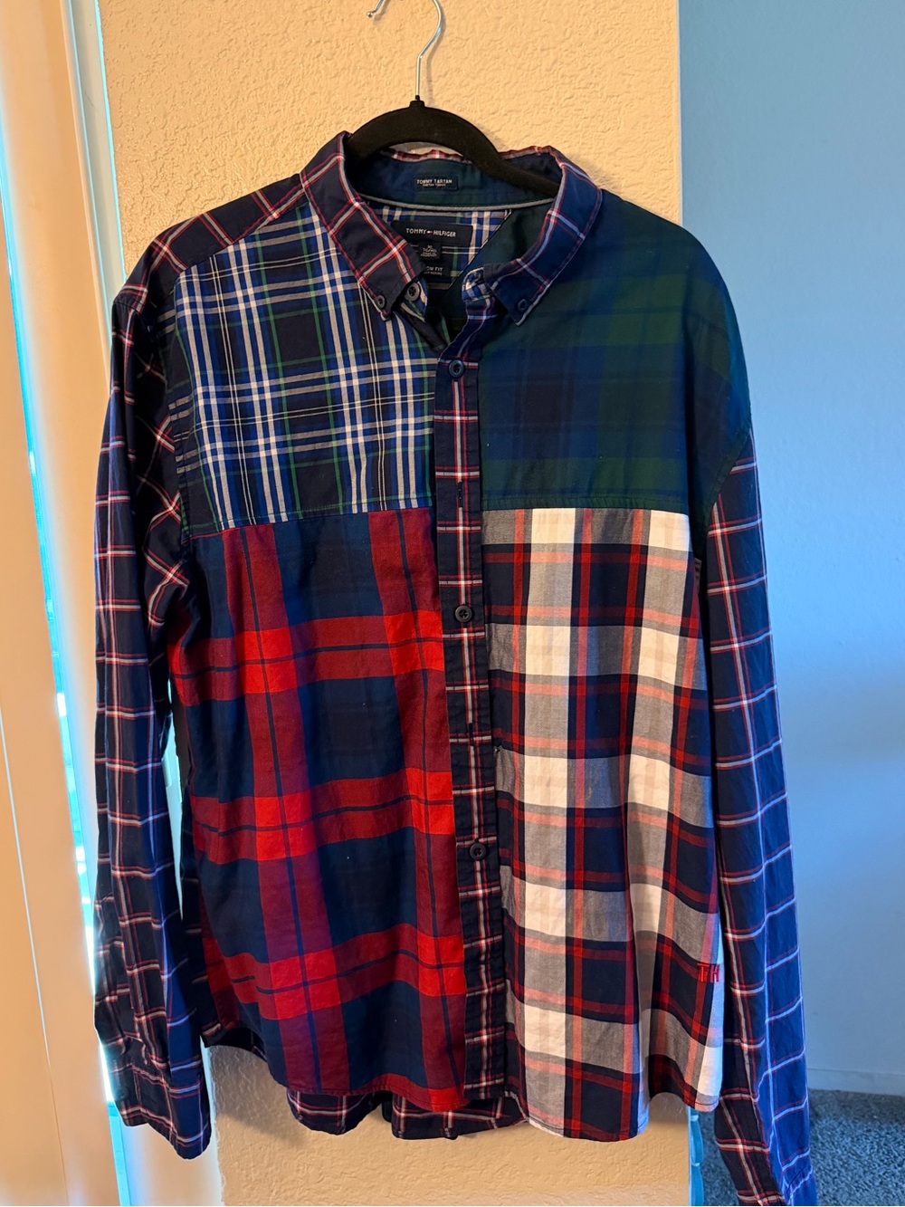 Tommy Hilfiger Blue, Green & Red Plaid Custom Fit Button-Down Shirt